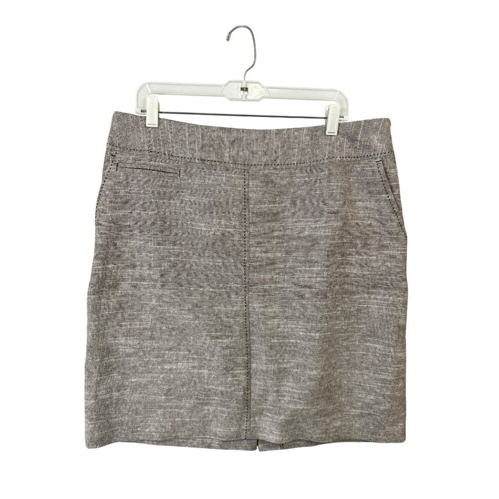 Merona Womens Linen-Blend Gray Skirt Size 14 W/ Back Slit & Side Zipper EUC